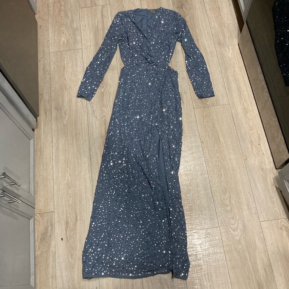 ASOS Light Blue Sequin Backless Gown Bridesmaid Formal Prom Dress Size 4 - Picture 6 of 9